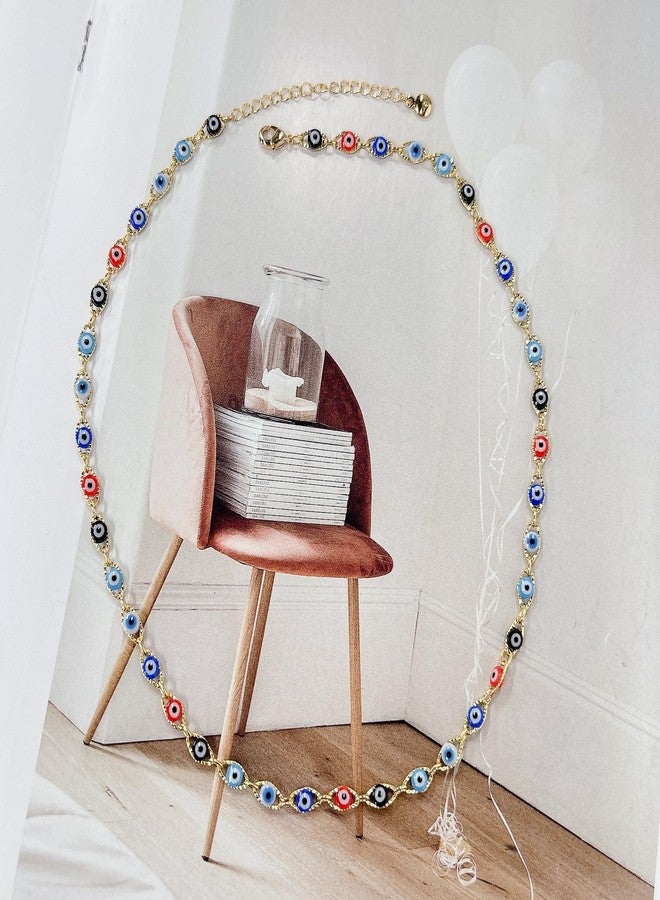 Cykdohy Dainty Evil Eye Beaded Chain Choker Necklace for Women Men Statement Colorful Enamel Ojo Turco Clavicle Adjustable Handmade Delicate Boho Turkish Lucky Amulet Protection Jewelry Gift for Her - Image 5